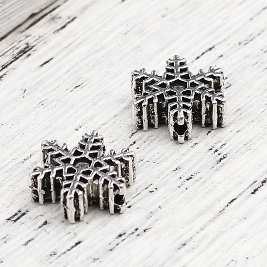 Picture of Zinc Based Alloy Spacer Beads Christmas Snowflake Antique Silver Color About 15mm x 13mm, Hole: Approx 1.6mm, 30 PCs