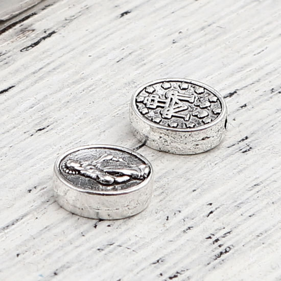 Image de Perles en Alliage de Zinc Religieux Ovale Argent Vieilli Sainte Vierge Marie Gravé 10mm x 8mm, Trou: env. 1.2mm, 50 Pcs