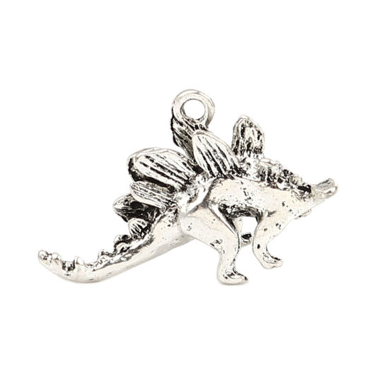 Picture of Zinc Based Alloy Pendants Stegosaurus Animal Antique Silver Color 3D 32mm x 20mm, 5 PCs