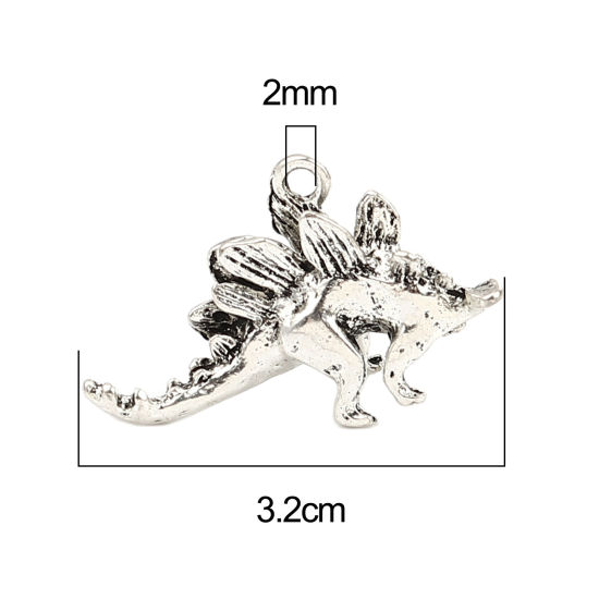 Picture of Zinc Based Alloy Pendants Stegosaurus Animal Antique Silver Color 3D 32mm x 20mm, 5 PCs