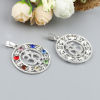 Picture of Zinc Based Alloy Yoga Healing Pendants Round Silver Plated OM/ Aum Symbol Multicolor Rhinestone 48mm x 35mm, 5 PCs