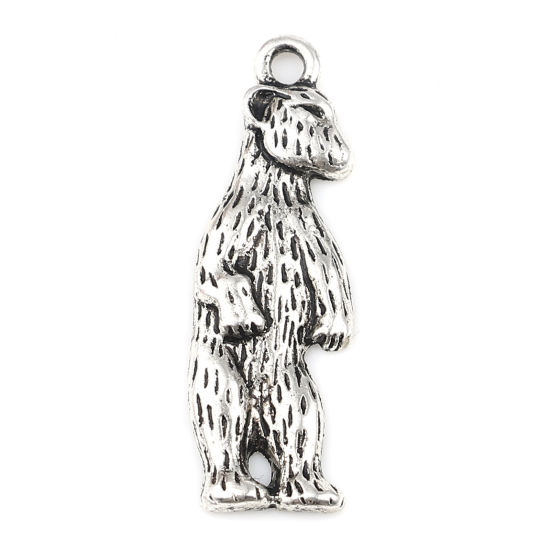 Picture of Pendants Bear Animal Antique Silver Color 30mm x 10mm, 10 PCs