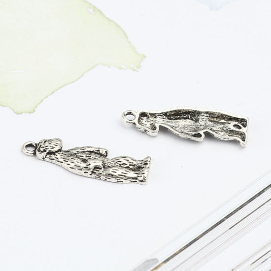 Picture of Pendants Bear Animal Antique Silver Color 30mm x 10mm, 10 PCs