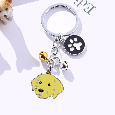 Image de Porte-Clés Mémorial d'Animaux Domestiques Argent Mat Jaune Labrador Retriever Cloche Émail 10cm, 1 Pièce