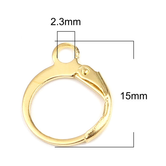 Picture of Iron Based Alloy Hoop Earrings Findings Circle Ring Gold Plated W/ Loop 15mm x 12mm, Post/ Wire Size: (20 gauge), 1 Packet ( 20 PCs/Packet)