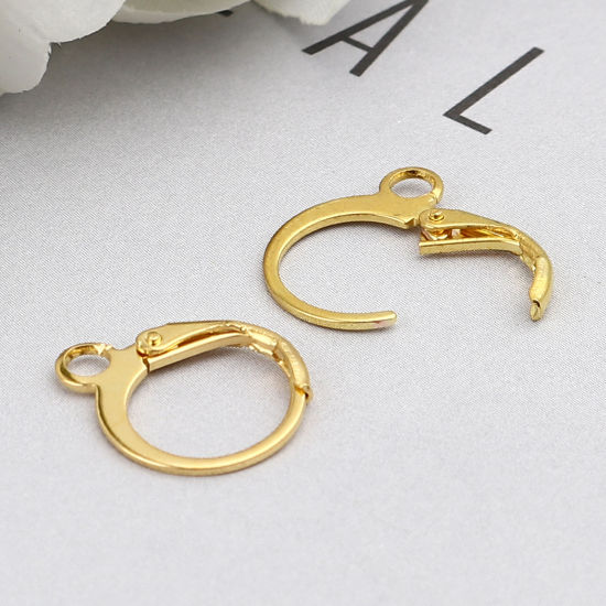 Picture of Iron Based Alloy Hoop Earrings Findings Circle Ring Gold Plated W/ Loop 15mm x 12mm, Post/ Wire Size: (20 gauge), 1 Packet ( 20 PCs/Packet)