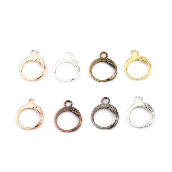 Picture of Iron Based Alloy Hoop Earrings Findings Circle Ring Silver Plated W/ Loop 15mm x 12mm, Post/ Wire Size: (20 gauge), 1 Packet ( 20 PCs/Packet)