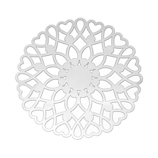 304ステンレス鋼 ハンドメイド  フィリグリー   透かしパーツ  円形 シルバートーン 花柄 0.3mm 4.6cm　直径、 10 個 の画像