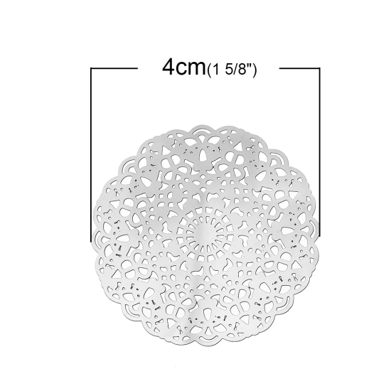 Image de Cabochons d'Embellissement Estampe en Filigrane Creux en 304 Acier Inoxydable Fleurs Gravé Argent Mat 40mm x 40mm, 10 Pcs