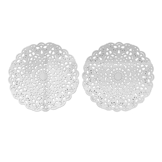 Image de Cabochons d'Embellissement Estampe en Filigrane Creux en 304 Acier Inoxydable Fleurs Gravé Argent Mat 40mm x 40mm, 10 Pcs