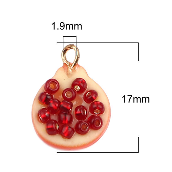 Image de Breloques en Alliage de Zinc+Résine Pomegranate Doré Rouge 17mm x 12mm, 3 Pcs