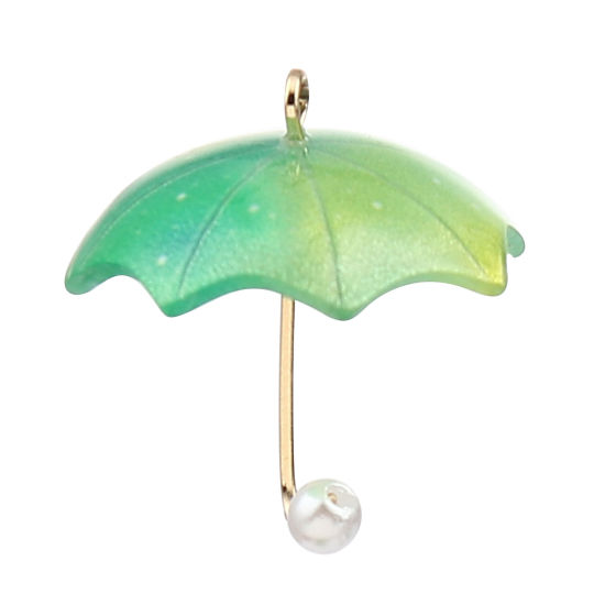 Picture of Zinc Based Alloy & Resin Charms Umbrella Gold Plated Green Imitation Pearl 20mm x 18mm, 5 PCs