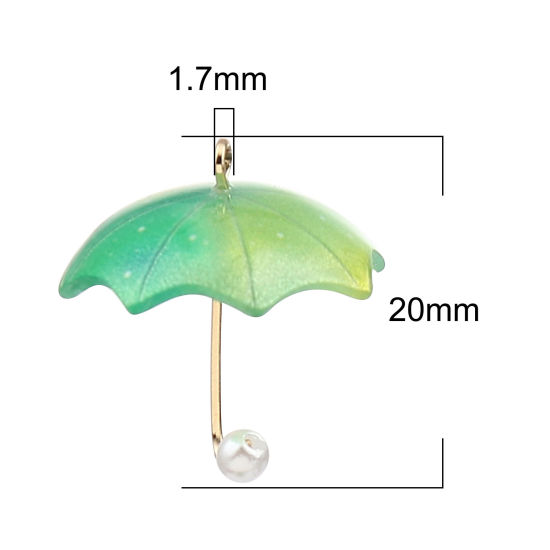 Image de Breloques en Alliage de Zinc+Résine Parapluie Imitation Perles Doré Vert 20mm x 18mm, 5 Pcs