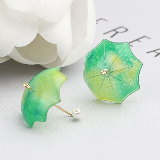 Image de Breloques en Alliage de Zinc+Résine Parapluie Imitation Perles Doré Vert 20mm x 18mm, 5 Pcs