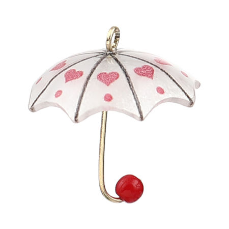 Picture of Zinc Based Alloy & Resin Charms Umbrella Heart Gold Plated Hot Pink Imitation Pearl 20mm x 18mm, 5 PCs