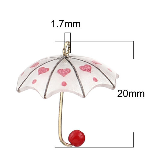 Picture of Zinc Based Alloy & Resin Charms Umbrella Heart Gold Plated Hot Pink Imitation Pearl 20mm x 18mm, 5 PCs