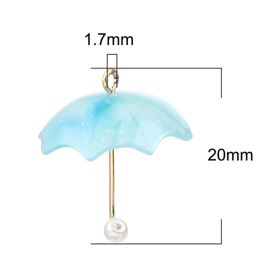 Picture of Zinc Based Alloy & Resin Charms Umbrella Gold Plated Blue Imitation Pearl 20mm x 18mm, 5 PCs