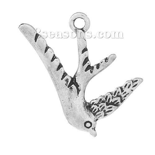 Immagine di Lega di Zinco Charm Ciondoli Rondine Argento Antico 25mm x 24mm , 10 Pz