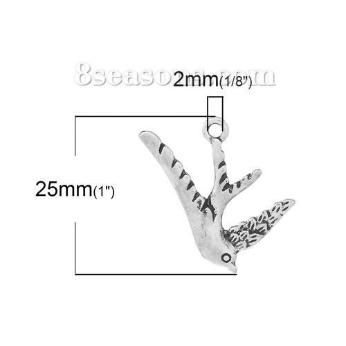 Immagine di Lega di Zinco Charm Ciondoli Rondine Argento Antico 25mm x 24mm , 10 Pz