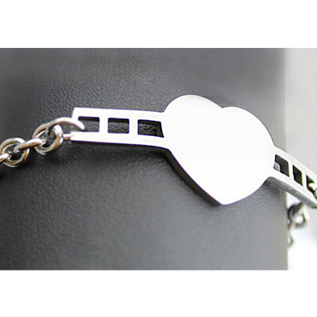 Picture of 316L Stainless Steel Women's Blank Stamping Tags Bracelets Heart Silver Tone One-sided Polishing 19cm(7 4/8") long, 1 Piece