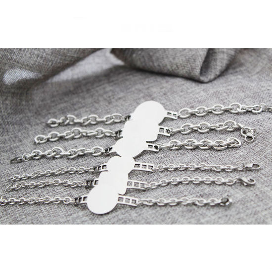 Picture of 316L Stainless Steel Women's Blank Stamping Tags Bracelets Heart Silver Tone One-sided Polishing 19cm(7 4/8") long, 1 Piece
