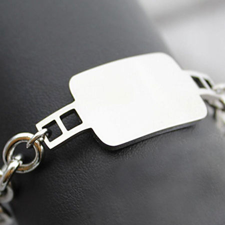 Picture of 316L Stainless Steel Men's Blank Stamping Tags Bracelets Rectangle Silver Tone One-sided Polishing 20.5cm(8 1/8") long, 1 Piece