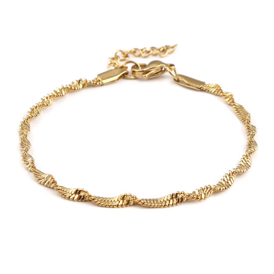 Picture of 1 Piece Vacuum Plating 304 Stainless Steel Stylish Bracelets Gold Plated 17cm(6 6/8") long