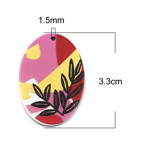 Picture of Acrylic Pendants Marquise Multicolor Flower 33mm x 23mm, 5 PCs