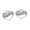 Picture of Zinc Metal Alloy Charm Pendants Heart Antique Silver Color Message " Nanny " Carved Clear Rhinestone 16mm( 5/8") x 14mm( 4/8"), 20 PCs