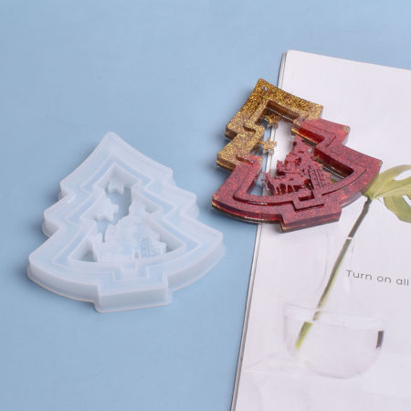 Silicone Resin Mold For Jewelry Making Christmas Tree White 11.8cm x 11.6cm, 1 Piece