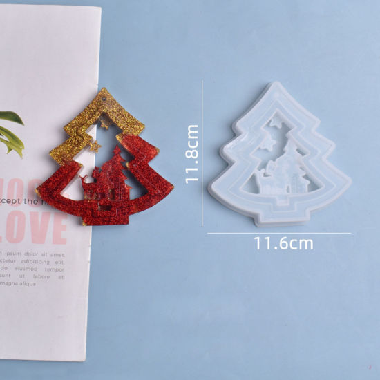 Picture of Silicone Resin Mold For Jewelry Making Christmas Tree White 11.8cm x 11.6cm, 1 Piece