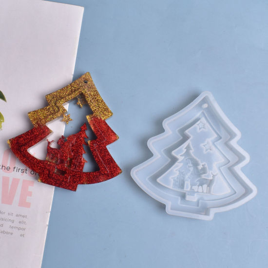 Picture of Silicone Resin Mold For Jewelry Making Christmas Tree White 11.8cm x 11.6cm, 1 Piece