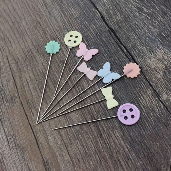 Picture of 1 Box ( 100 PCs/Box) Steel Sewing Positioning Pin Butterfly Animal At Random Color 52mm