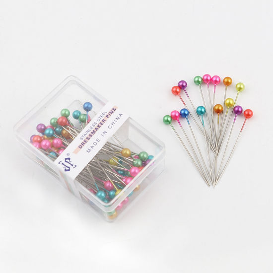 Picture of 1 Box ( 100 PCs/Box) Steel Sewing Positioning Pin At Random Color Pearlized 36mm
