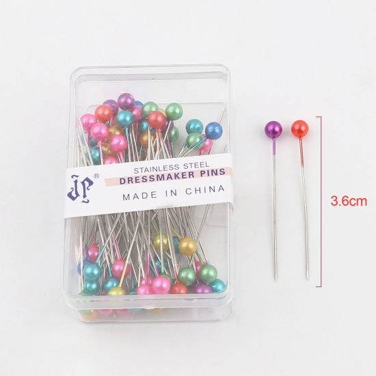 Picture of 1 Box ( 100 PCs/Box) Steel Sewing Positioning Pin At Random Color Pearlized 36mm