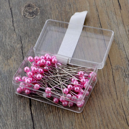 Picture of 1 Box ( 100 PCs/Box) Steel Sewing Positioning Pin Pink Pearlized 36mm