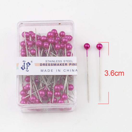 Picture of 1 Box ( 100 PCs/Box) Steel Sewing Positioning Pin Fuchsia Pearlized 36mm