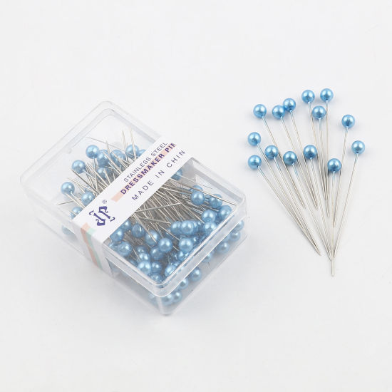 Picture of 1 Box ( 100 PCs/Box) Steel Sewing Positioning Pin Light Blue Pearlized 36mm