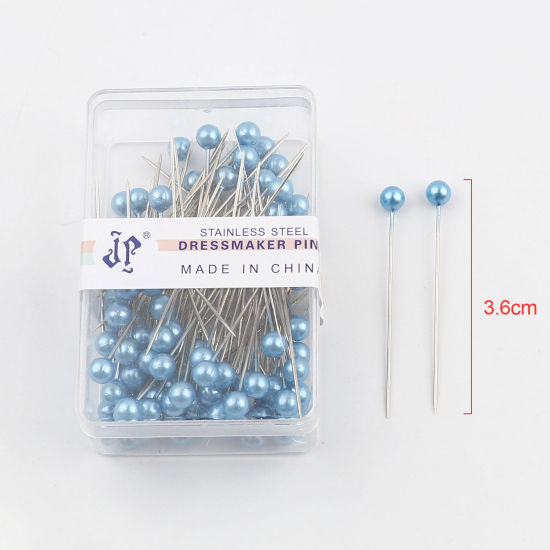 Picture of 1 Box ( 100 PCs/Box) Steel Sewing Positioning Pin Light Blue Pearlized 36mm