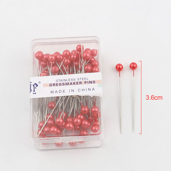 Picture of 1 Box ( 100 PCs/Box) Steel Sewing Positioning Pin Red Pearlized 36mm