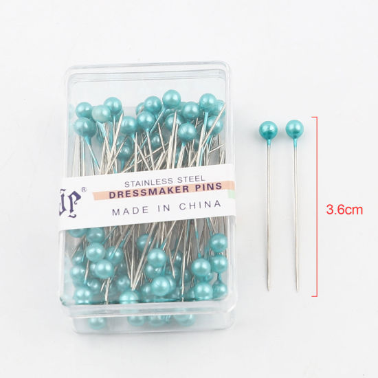 Picture of 1 Box ( 100 PCs/Box) Steel Sewing Positioning Pin Green Blue Pearlized 36mm