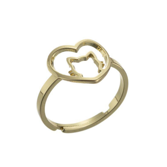 Bild von Edelstahl Einstellbar Ring Vergoldet Herz Katze 1 Stück