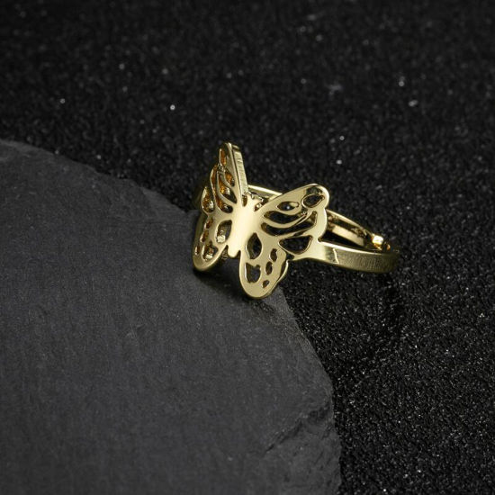 Bild von Edelstahl Insekt Einstellbar Ring Vergoldet Schmetterling 1 Stück