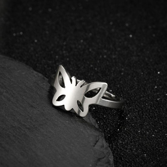 Bild von Edelstahl Insekt Einstellbar Ring Silberfarbe Schmetterling 1 Stück