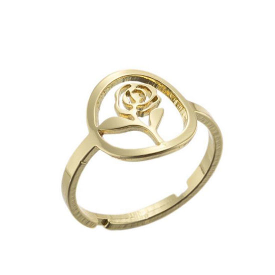 Bild von Edelstahl Einstellbar Ring Vergoldet Ring Rose 1 Stück