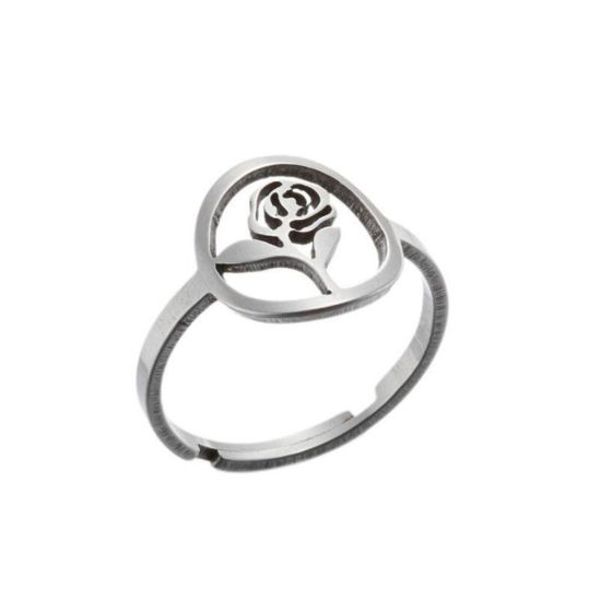 Bild von Edelstahl Einstellbar Ring Silberfarbe Ring Rose 1 Stück