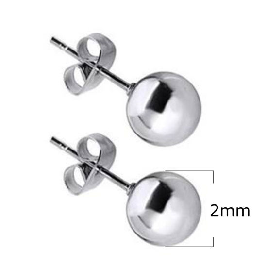 Picture of Stainless Steel Ear Post Stud Earrings Silver Tone Ball 2mm Dia., 1 Pair