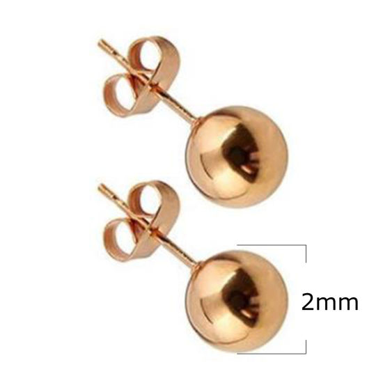Picture of Stainless Steel Ear Post Stud Earrings Rose Gold Ball 2mm Dia., 1 Pair