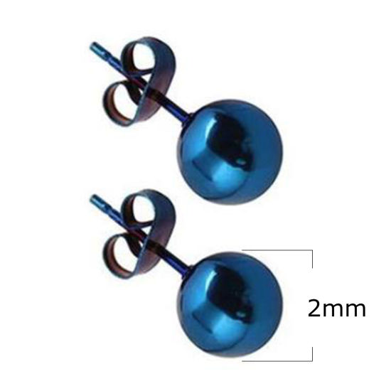 Picture of Stainless Steel Ear Post Stud Earrings Blue Ball 2mm Dia., 1 Pair