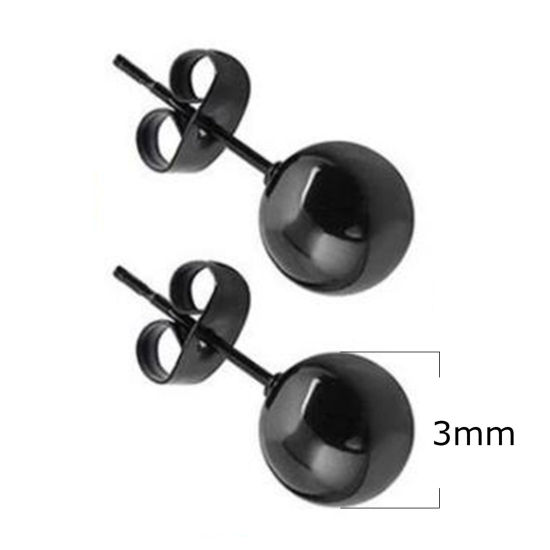 Picture of Stainless Steel Ear Post Stud Earrings Black Ball 3mm Dia., 1 Pair